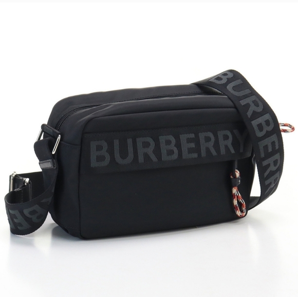 Burberry Unisex Black Silver Hardware Nylon Crossbody Bag Monogram Thick Strap - Picture 1 of 16